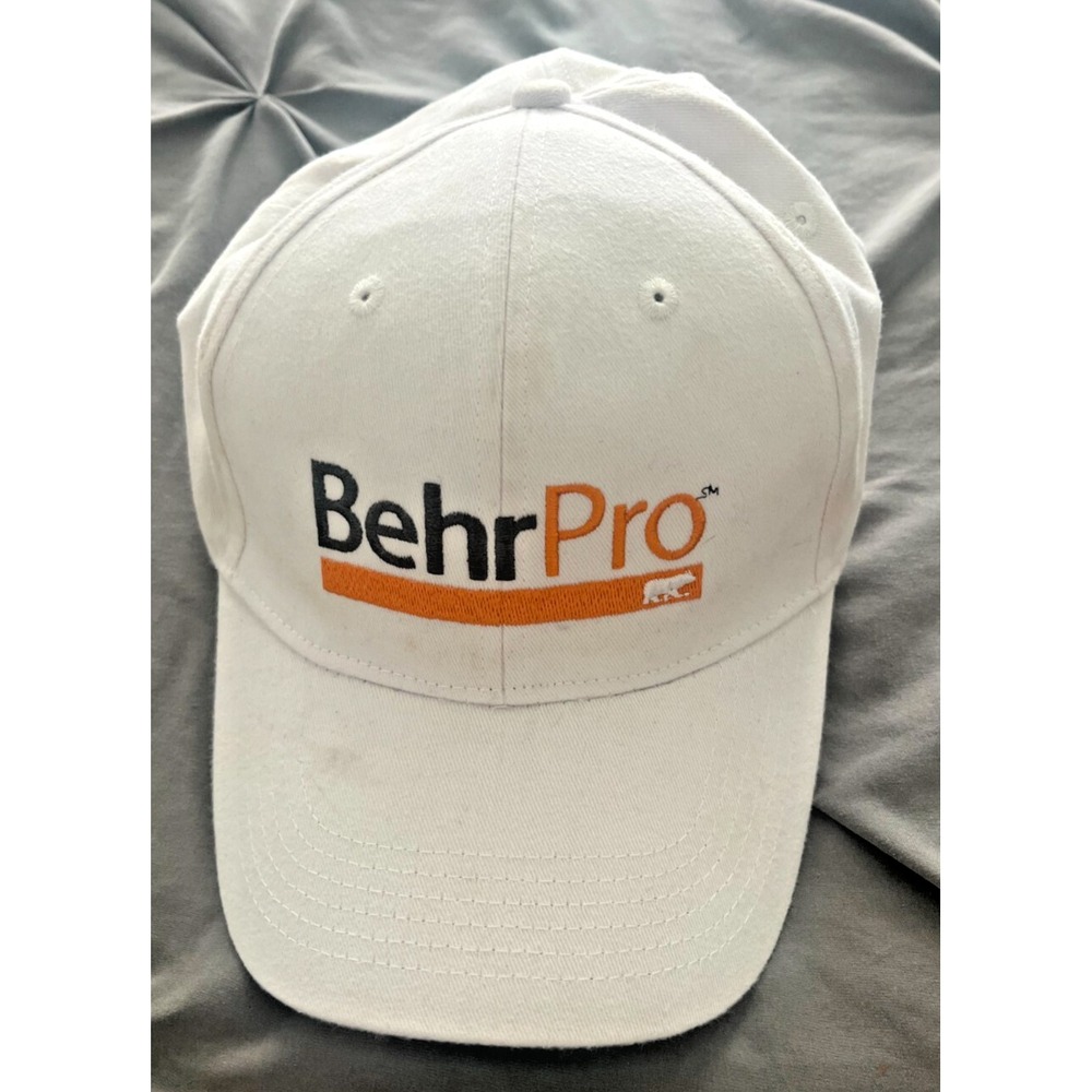 Behr Pro White Baseball Hat Embroidered Logo Ball Cap Hook Loop Adjustable‎